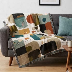 Abstract Linen Shapes Blanket - Cotton Woven Blanket Throws - Made in the USA