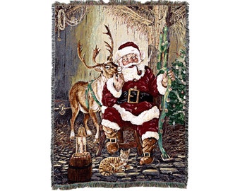 Christmas Time to Go- Terry Doughty - Cotton Woven Blanket Throw - Made in The USA (72x54)