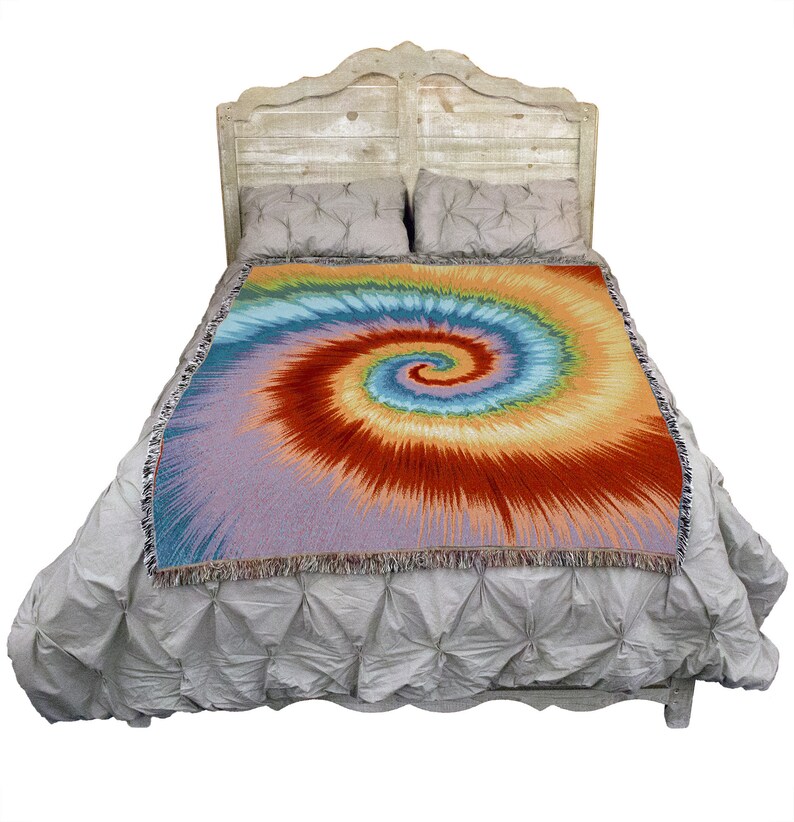 Rainbow Tie Dye Woven Tapestry Throw Blanket Large Soft Etsy