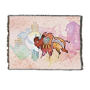 Painted Buffalo - Laurie Prindle - Cotton Woven Blanket Throw - Made in The USA (72x54)