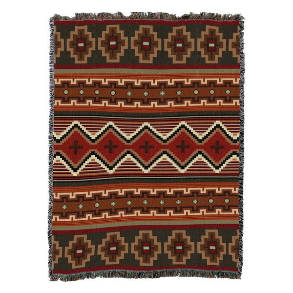 Sundance Extra Large Southwest Woven Tapestry Blanket, Native American Inspired Pattern, Tribal Camp Throw 100% Cotton Made in USA 82x62