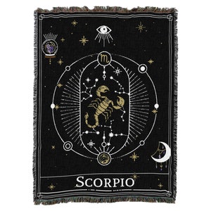 Schorpioen Horoscoop Tarot Kaart, Constellation Patroon, Getextureerde Geweven Plaid 100% Katoen Gemaakt in de VS 72x54