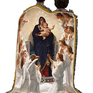 La Virgen María con Ángeles y Jesús Algodón Tejido Manta Throw Hecho en los EE.UU. 72x54 imagen 5