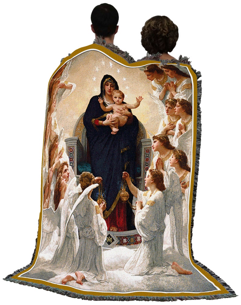 La Virgen María con Ángeles y Jesús Algodón Tejido Manta Throw Hecho en los EE.UU. 72x54 imagen 5