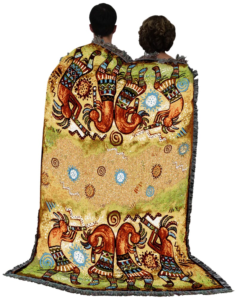 Kokopelli Quartet Woven Tapestry Throw Blanket Native Etsy