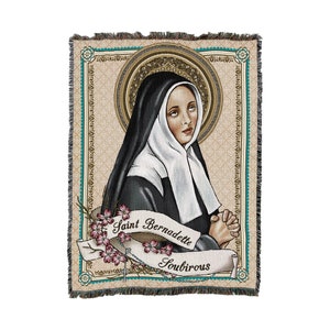 Saint Bernadette Card - Coperta intrecciata in cotone - Made in USA (72x54)