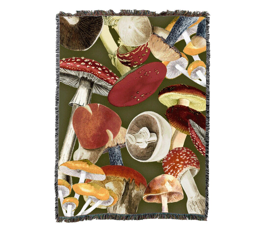 Shrooms Tapestry Throw, Woven Blanket 100 Cotton Made in USA 72x54 Etsy