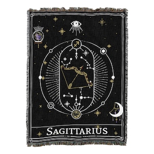 Boogschutter Horoscoop Tarot Kaart, Constellation Patroon, Getextureerde Geweven Plaid 100% Katoen Made in USA 72x54