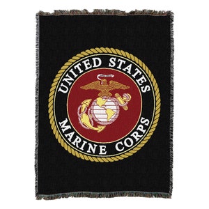 US Marine Corps Emblem Cotton Woven Blanket Throw Made in The USA 72x54 & 82x62 image 1