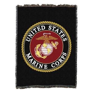 US Marine Corps - Emblem - Cotton Woven Blanket Throw - Made in The USA (72x54) & (82x62)