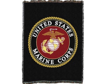 US Marine Corps - Emblem - Cotton Woven Blanket Throw - Made in The USA (72x54) & (82x62)