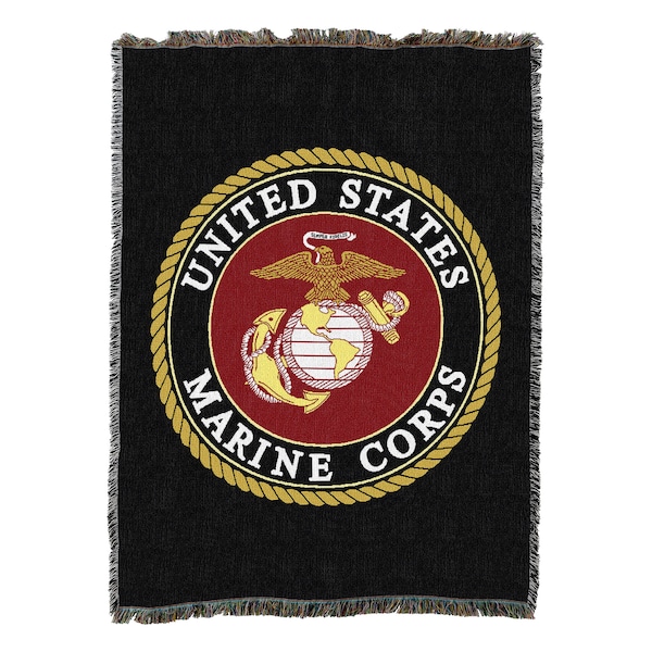 US Marine Corps - Emblem - Cotton Woven Blanket Throw - Made in The USA (72x54) & (82x62)