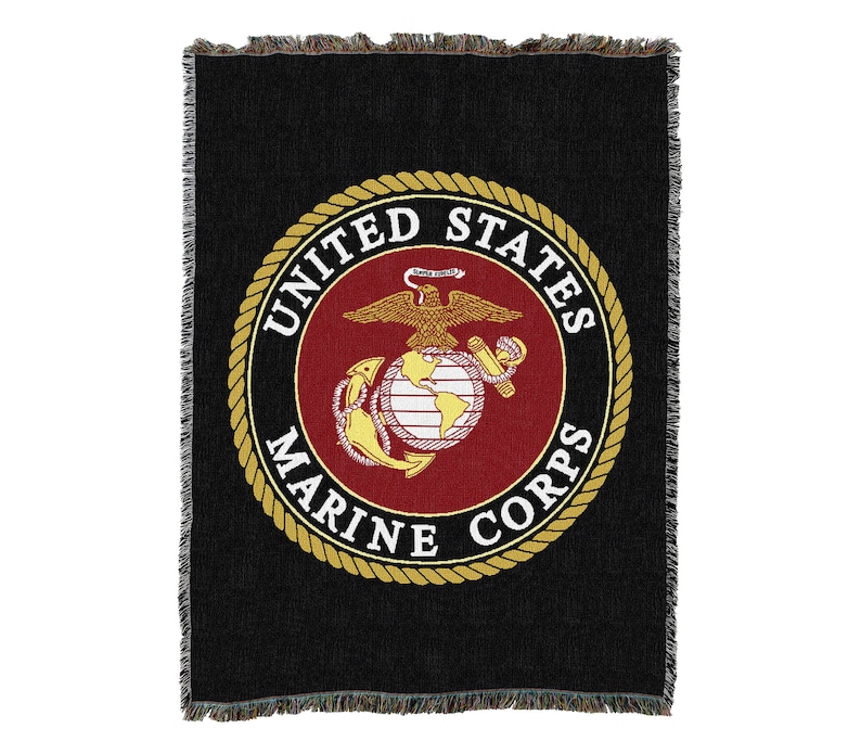 US Marine Corps Emblem Cotton Woven Blanket Throw Made in The USA 72x54 & 82x62 image 1