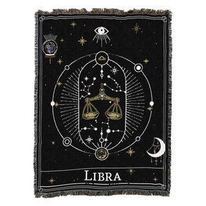 Weegschaal Horoscoop Tarot Kaart, Constellation Patroon, Getextureerde Geweven Plaid 100% Katoen Made in USA 72x54