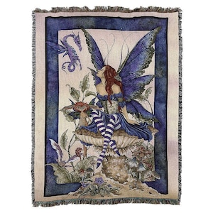 Bottom of The Garden Fairy Blanket by Amy Brown - Gift Fantasy Tapestry Throw Woven from Cotton - Made in The USA (72x54)
