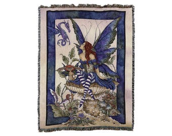 Bottom of The Garden Fairy Blanket by Amy Brown - Gift Fantasy Tapestry Throw Woven from Cotton - Made in The USA (72x54)