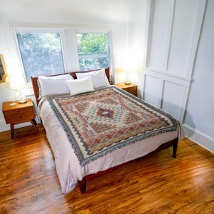 Salmon Southwest Woven Tapestry Blanket, Native American Inspired ...