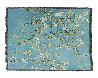 Almond Blossoms - Vincent Van Gogh - Cotton Woven Blanket Throw - Made in The USA (72x54)