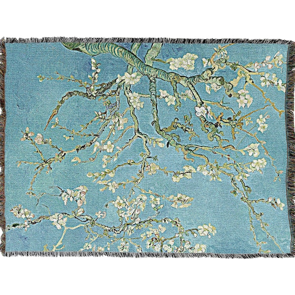 Almond Blossoms - Vincent Van Gogh - Cotton Woven Blanket Throw - Made in The USA (72x54)
