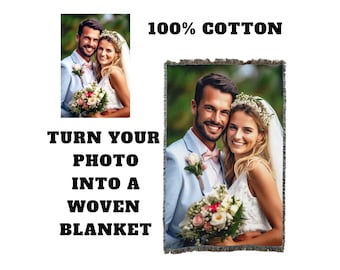 Custom Photo Woven Cotton Throw Blanket   Made in The USA (50x60) Must send image within 24 hours