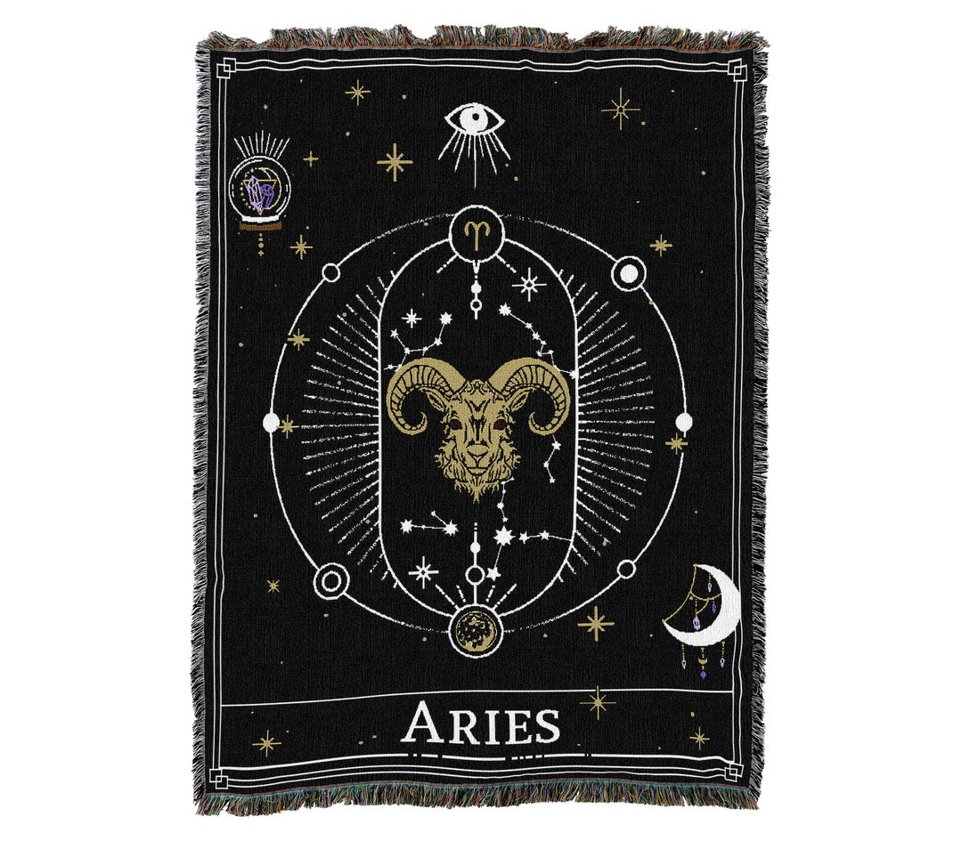 Aries Horoscope Tarot Card, Constellation Pattern, Textured Woven Throw