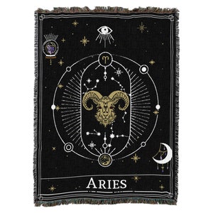 Ram Horoscoop Tarot Kaart, Constellation Patroon, Getextureerde Geweven Plaid 100% Katoen Made in USA 72x54
