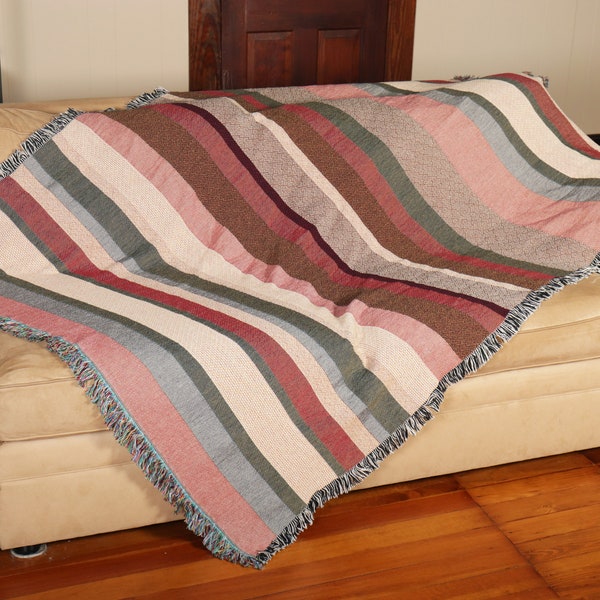 Clay Life Textured Stripe Reversible Blanket Throw Woven from Cotton - Made in The USA (72x54)