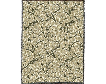 Oak Tree - Gold - Arts and Crafts - William Morris - Cotton Woven Blanket Throw - Made in The USA