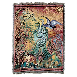 Awen Irish Celtic Symbols Woven Tapestry Throw Blanket, Large Soft Comforting, Artistic Textured Design 100% Cotton Made in USA 72x54
