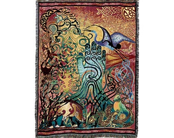 Awen Irish Celtic Symbols Woven Tapestry Throw Blanket, Large Soft Comforting, Artistic Textured Design 100% Cotton Made in USA 72x54