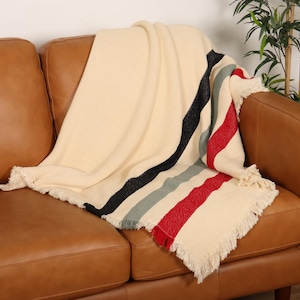 Ohio State Stripe Woven Throw - Creme blanket with Red, Gray & Black Stripes - 100% Cotton Made in the USA (73x48)
