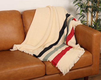 Ohio State Stripe Woven Throw - Creme blanket with Red, Gray & Black Stripes - 100% Cotton Made in the USA (73x48)