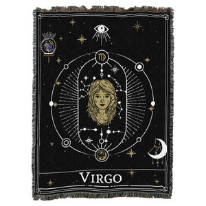 Carta tarocchi oroscopo Virgo, motivo constellation, lancio intrecciato strutturato 100% cotone made in USA 72x54