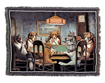 Dogs Playing Poker - A Friend in Need - Cassius Marcellus Coolidge - Cotton Woven Blanket Throw - Made in The USA (72x54)