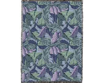 Acanthus Leaves Sea Arts and Crafts by William Morris  Blanket Throw Woven from Cotton  Made in The USA (72x54)
