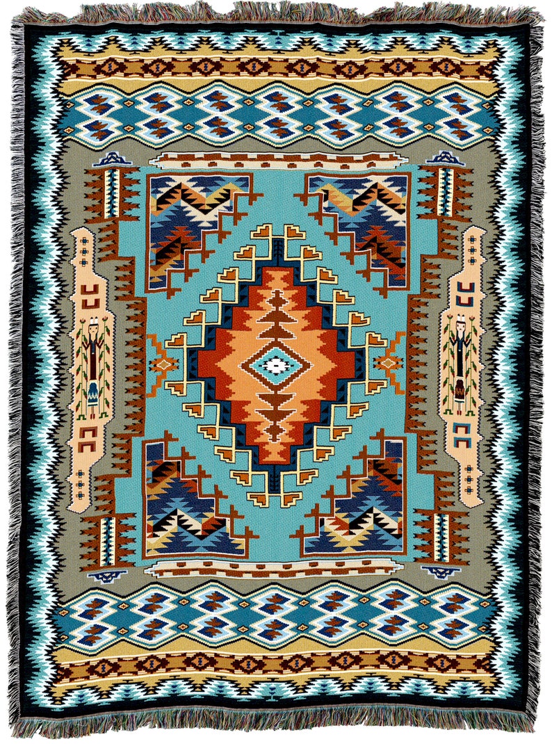 Painted Hills Sky Woven Southwest Tapestry Blanket, Native American Inspired Pattern, Tribal Camp Throw 100% Cotton Made in USA image 2