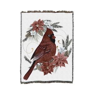 Christmas Cardinal - Grace Popp - Cotton Woven Blanket Throw - Made in The USA (72x54)