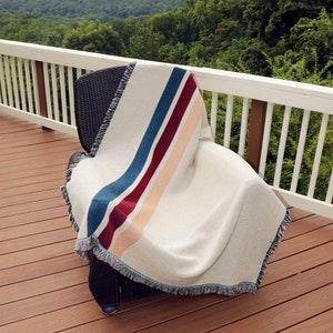 3 Stripe Primary Blanket Throw Woven from Cotton - Made in The USA (72x54)