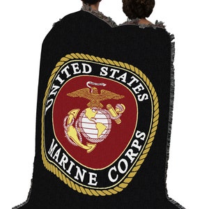 US Marine Corps Emblem Cotton Woven Blanket Throw Made in The USA 72x54 & 82x62 zdjęcie 3