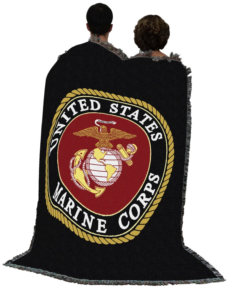 US Marine Corps Emblem Cotton Woven Blanket Throw Made in The USA 72x54 & 82x62 zdjęcie 3