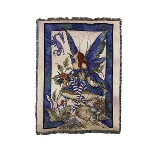 Bottom of The Garden Fairy Blanket by Amy Brown - Gift Fantasy Tapestry Throw Woven from Cotton - Made in The USA (72x54)