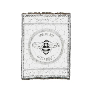 Save The Bees - Cindy Shamp - Cotton Woven Blanket Throw - Made in The USA (72x54)