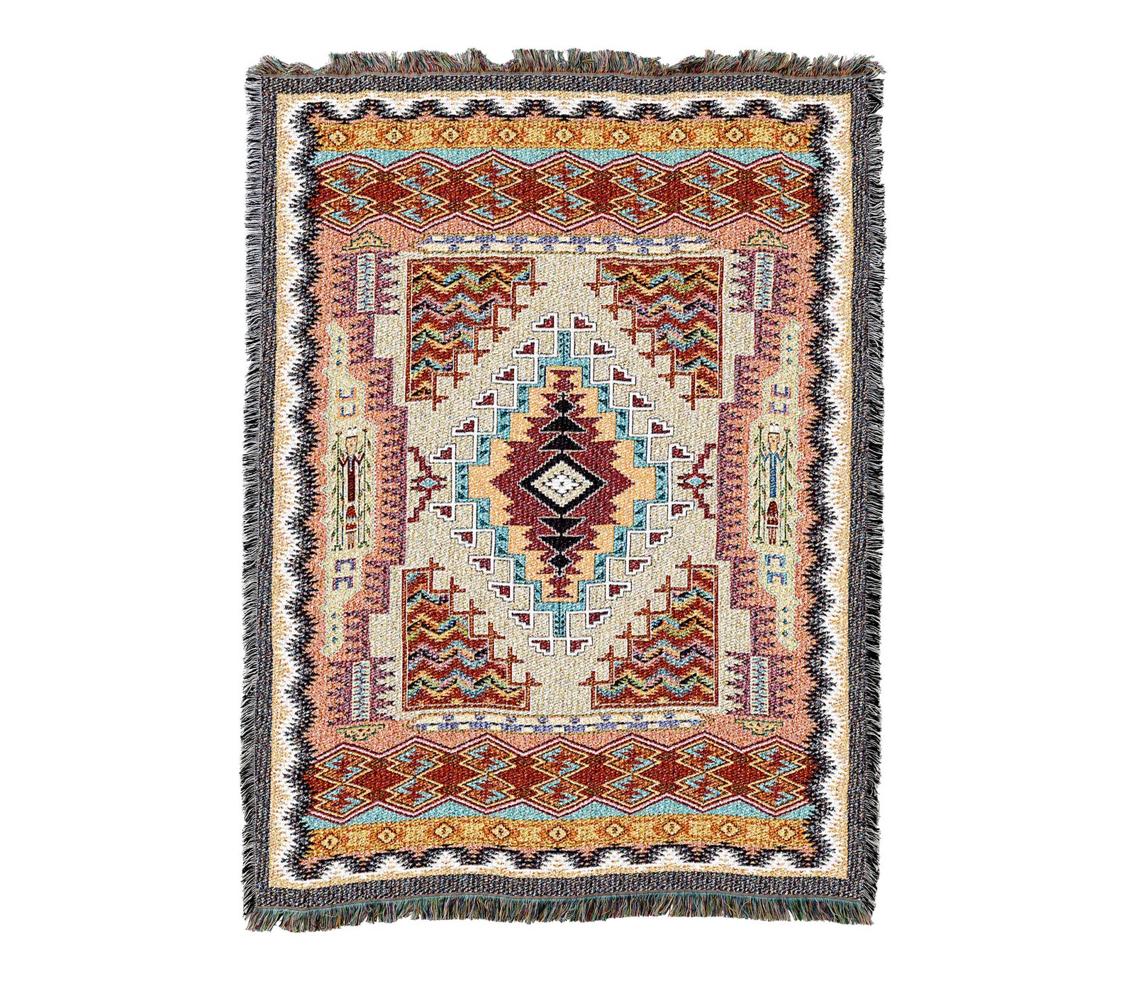 Salmon Southwest Woven Tapestry Blanket, Native American Inspired ...