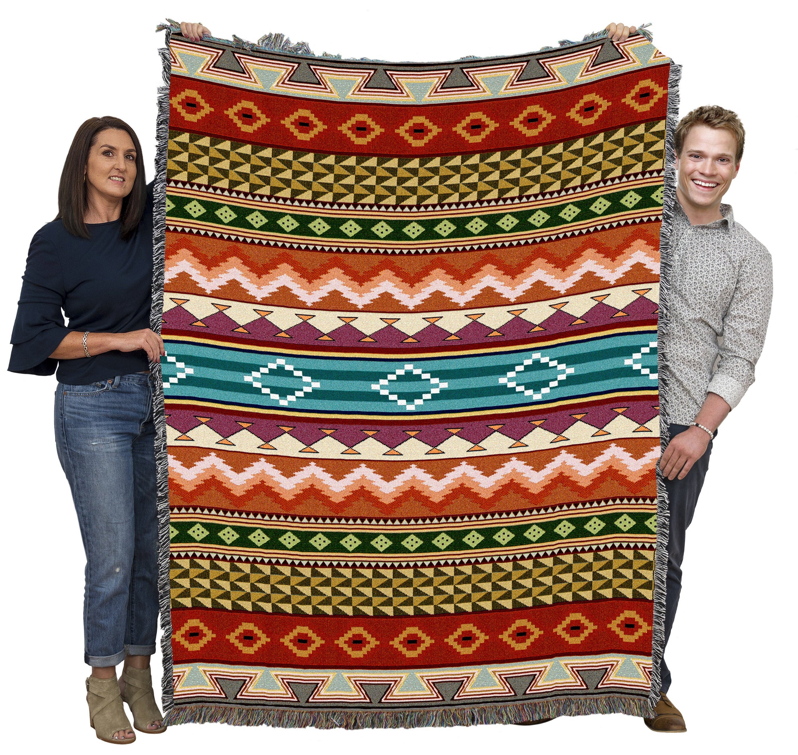 Southwest Stripe Woven Tapestry Blanket, Native American Inspired ...