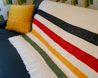Vintage 1940's/50's HUDSON'S BAY 100% Mohair Blanket / Style
