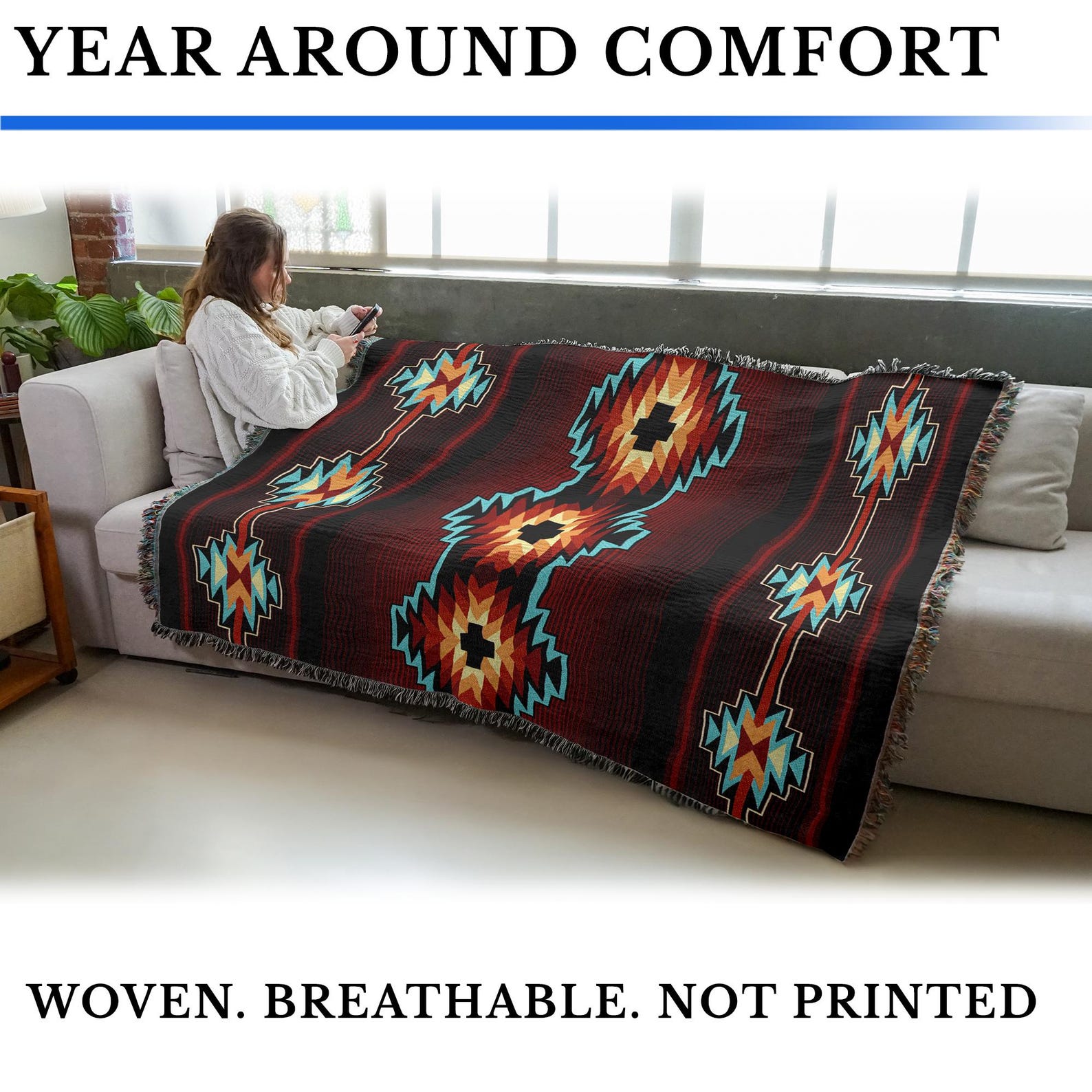 Esme Southwest Woven Tapestry Blanket, Native American Inspired Pattern ...