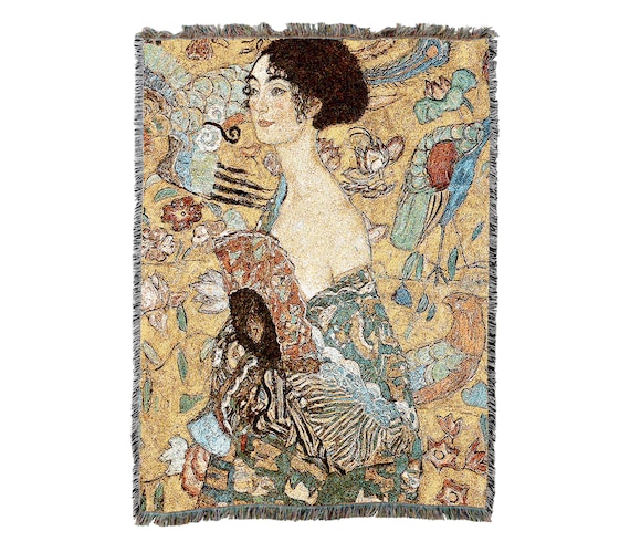 Tenture Murale Tapisserie Gustav Klimt "La Dame à L'Éventail" - 39x39 Pouces - Coton