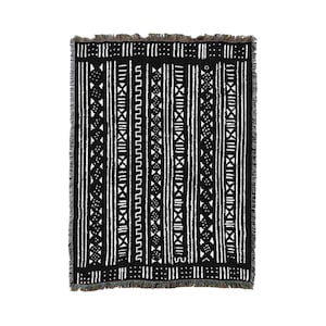 Mud Cloth - African Style - Blanket Throw Woven from Cotton - Made in The USA (72x54)