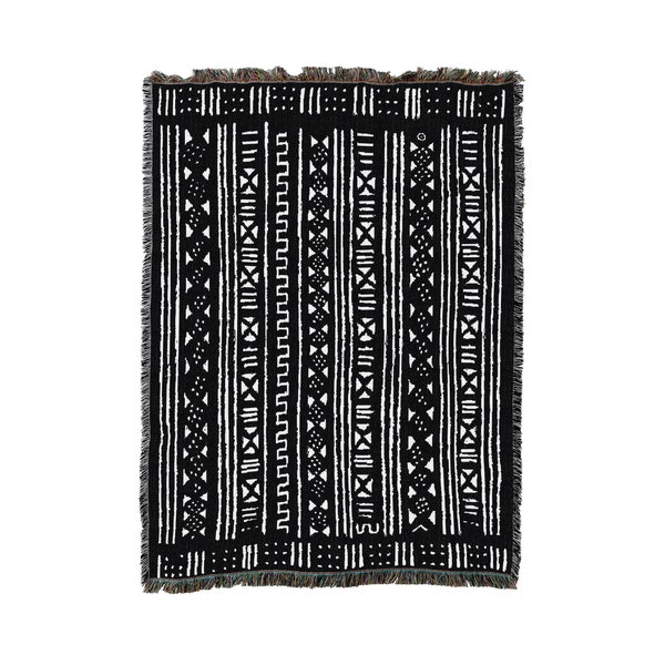 Reversible Mud Cloth - African Style - Blanket Throw Woven from Cotton - Made in The USA (72x54)