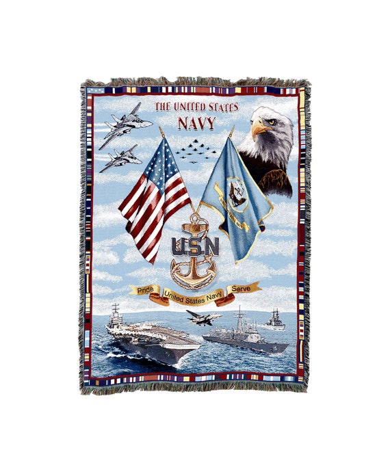 PCW US Navy Blanket Gift Military Tapestry Throw Woven From Cotton